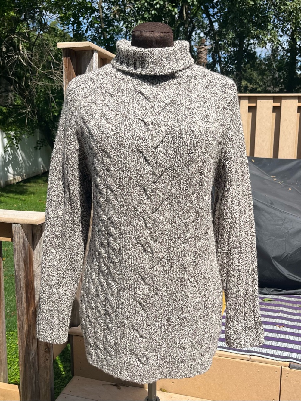 Vtg Express Merino Wool Blend Marled Cable Knit Turtleneck Sweater M Fisherman